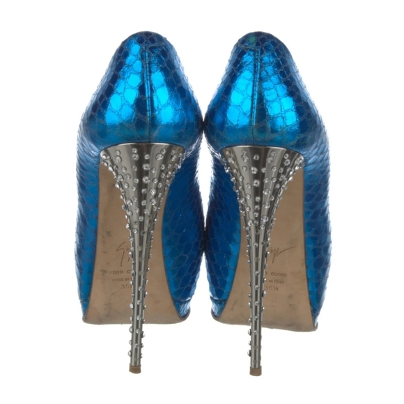 Guiseppe Zanotti Blue Leather Platform Peeptoe Crystals on heels sz 36.5EU - Picture 5 of 6